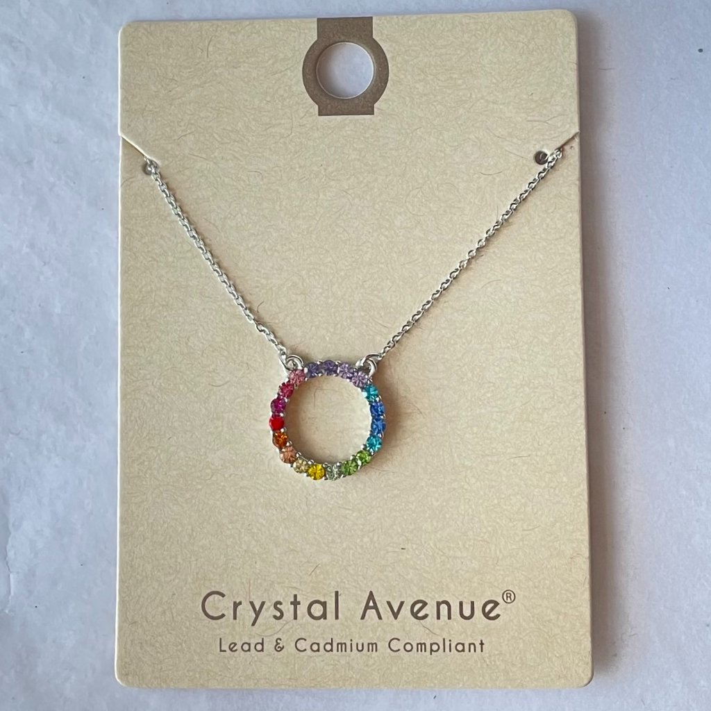 Rainbow Cubic Zirconia Circle Pendant Necklace